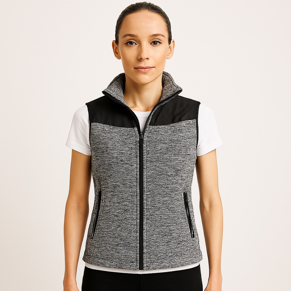 Snozu Black Grey Fleece Full zip Vest relaxed fit size Small